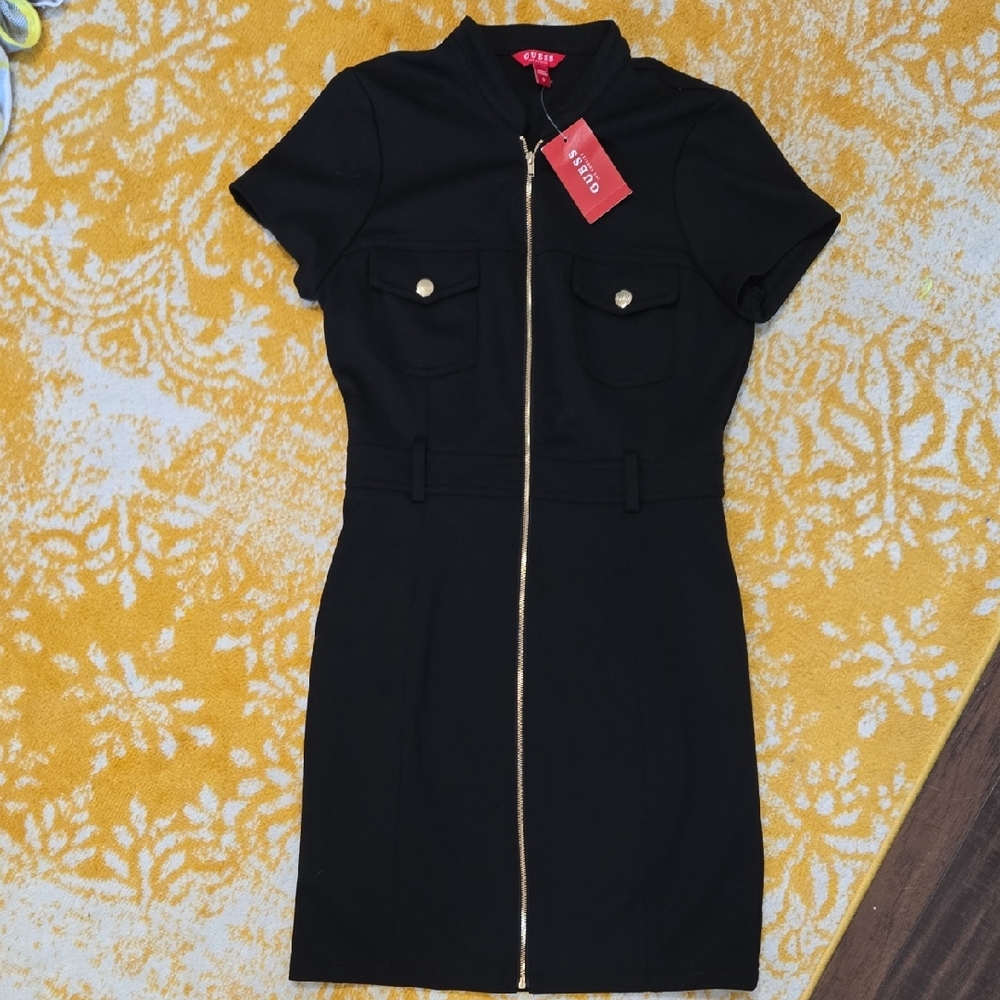 NWT Guess Black Mini Dress with Gold Zipper